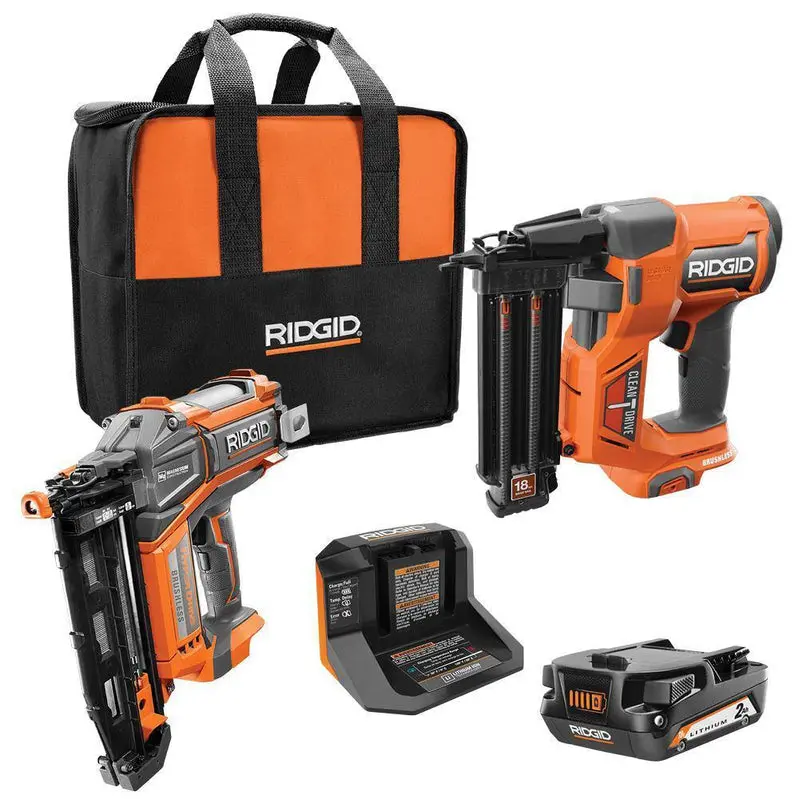 RIDGID 18V Cordless Brad and Finish Nailer Combo Kit – Brushless System