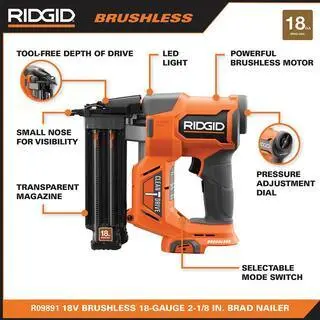 RIDGID 18V Cordless Brad and Finish Nailer Combo Kit – Brushless System