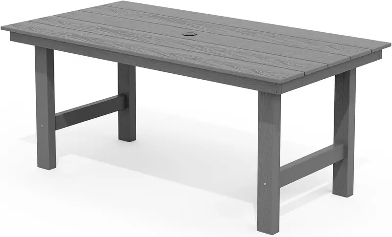 SERWALL Blue HDPE 7-Piece Outdoor Dining Set: Weatherproof Patio Table with Umbrella Hole + Six Stackable Chairs