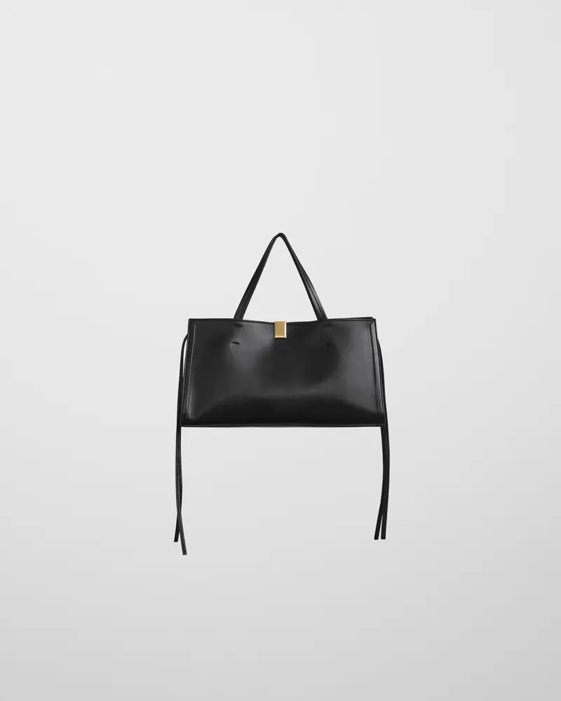 Small Kit Cabas Purse | Black Calf Leather With Gold-Tone Badge Lock 1