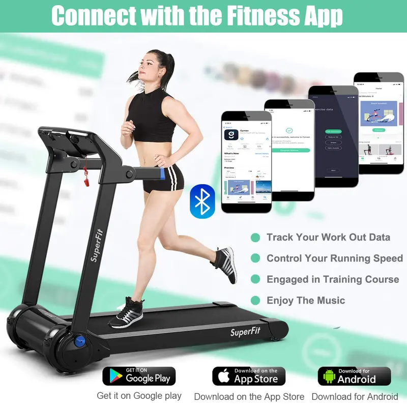Smart Folding Treadmill – 3HP Motor, Bluetooth Audio, HD Touch Display, and Mobile App Connectivity
