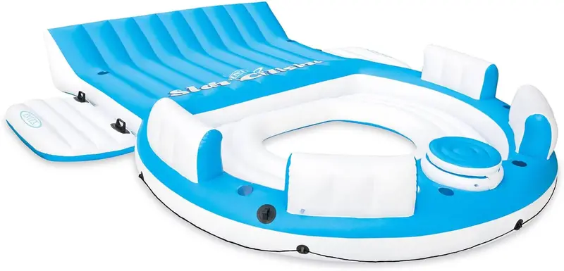 Splash N Chill Inflatable Pool Lounger Island – Blue/White, 145" x 125", Supports 7 Adults