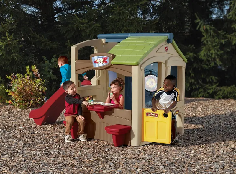 Step2 Neighborhood Fun Center – Outdoor Playhouse with Slide, Brown Finish, Designed for Active Kids’ Imaginative Play 2