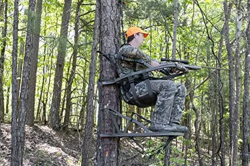 Summit Viper SD Climbing Treestand – Lightweight Aluminum Frame, Padded Seat, 300 lb Weight Limit + Safety Harness