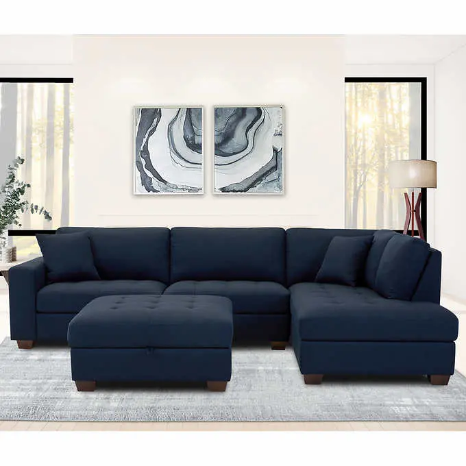 Thomasville Miles Upholstered Sectional – Contemporary Styling with Convenient Storage Ottoman
