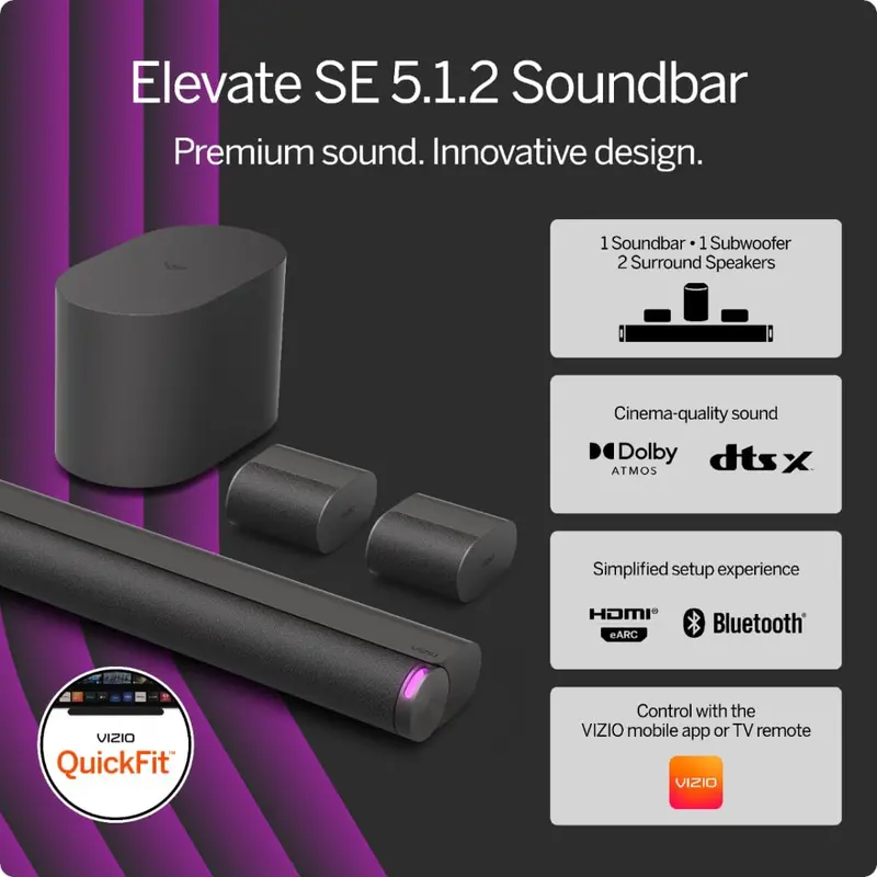 VIZIO Elevate SE 5.1.2 Dolby Atmos Soundbar — Wireless Subwoofer, 2024 Edition 2