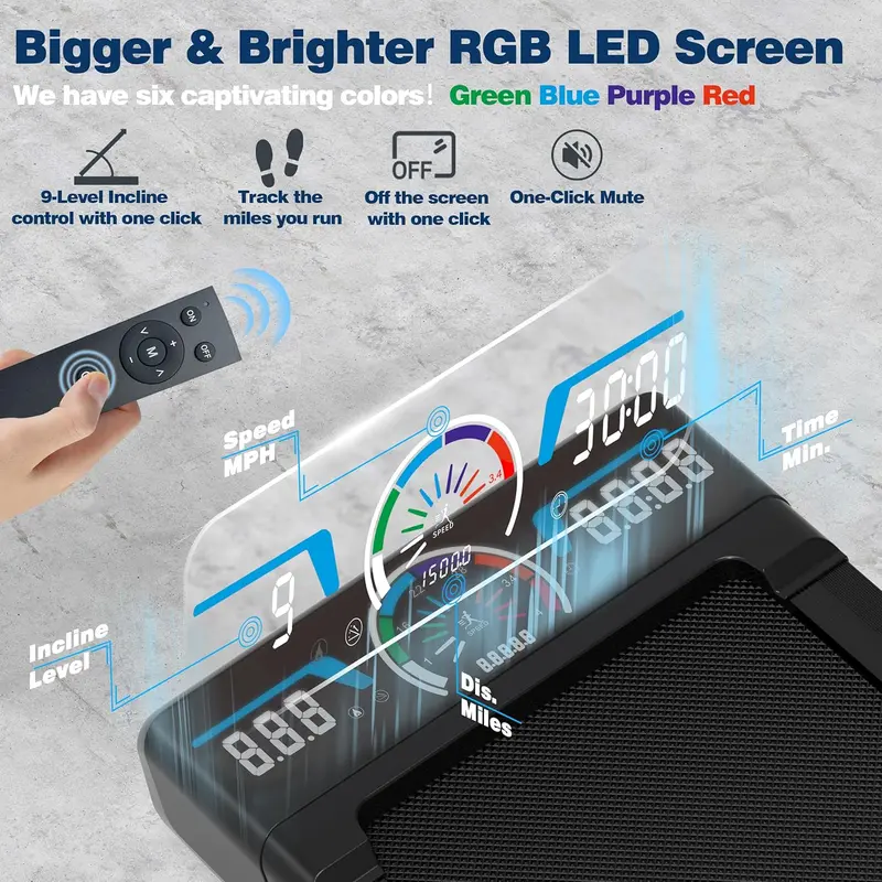 Walking Pad Pro – Motorized 9-Stage Incline Treadmill with 450 lb Capacity, RGB Display & Bluetooth Audio