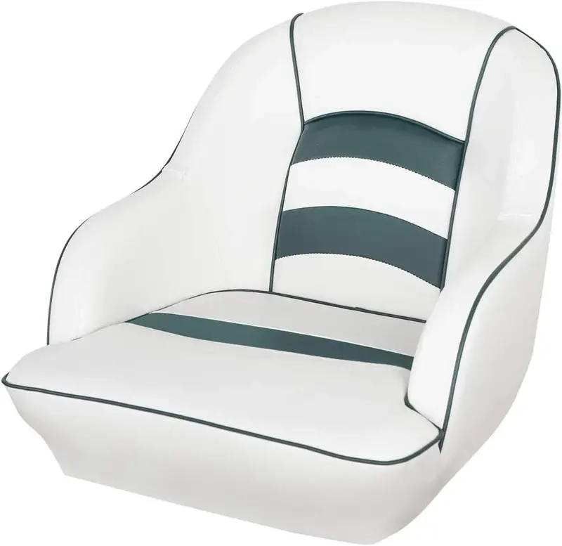 White-and-Blue Molded Plastic Pontoon Boat Seat – Durable Bucket-Style Marine Seating