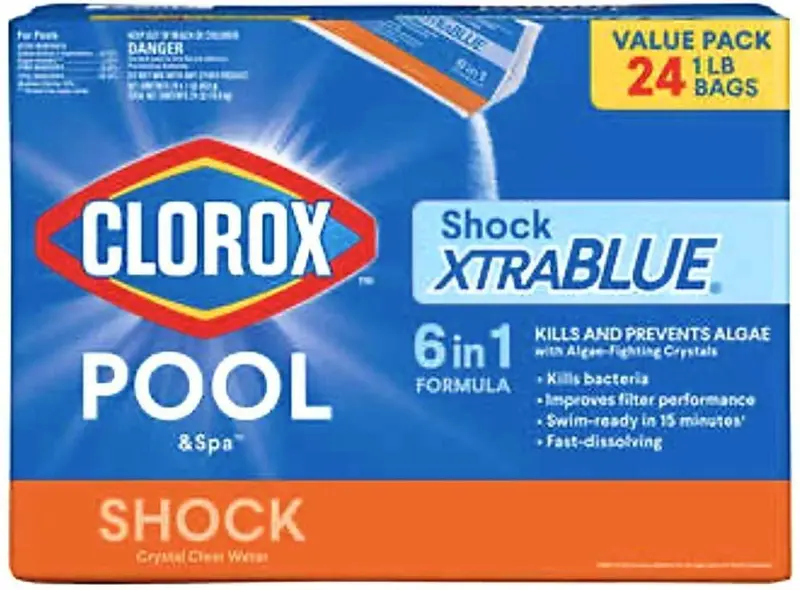 XtraBlue Pool Shock & Algaecide – 1 lb Packets (24-Pack) for Spas, Hot Tubs, and Residential Swimming Pools