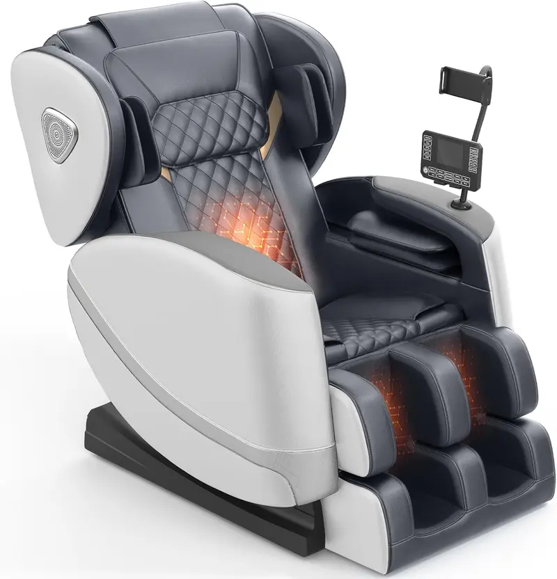 Zero-Gravity Full-Body Massage Chair – 10-Point Roller System, Heat Therapy, Foot Rollers, Bluetooth Audio & Intuitive Touchscreen Interface (Black/Brown)